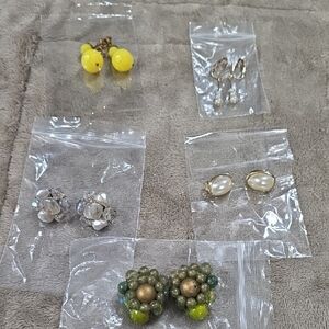 Vintage Earring Bundle(5) Non-Pierced Clip/Screw-On Beaded Faux Pearls GUC